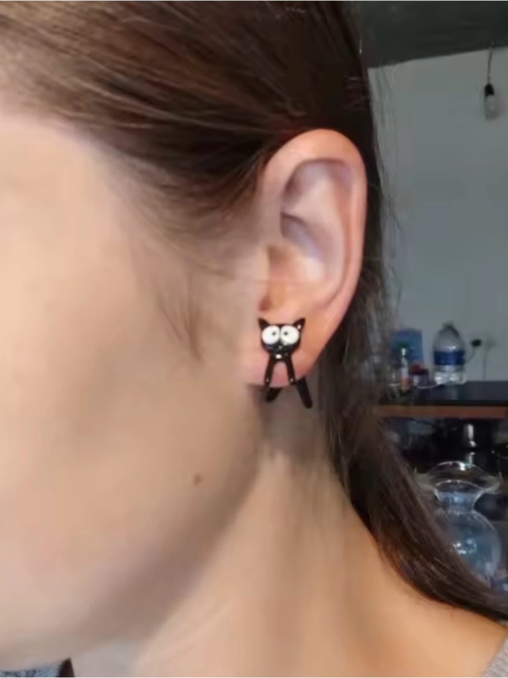 Playful Black Cat Stud Earrings - Picture 6 of 6